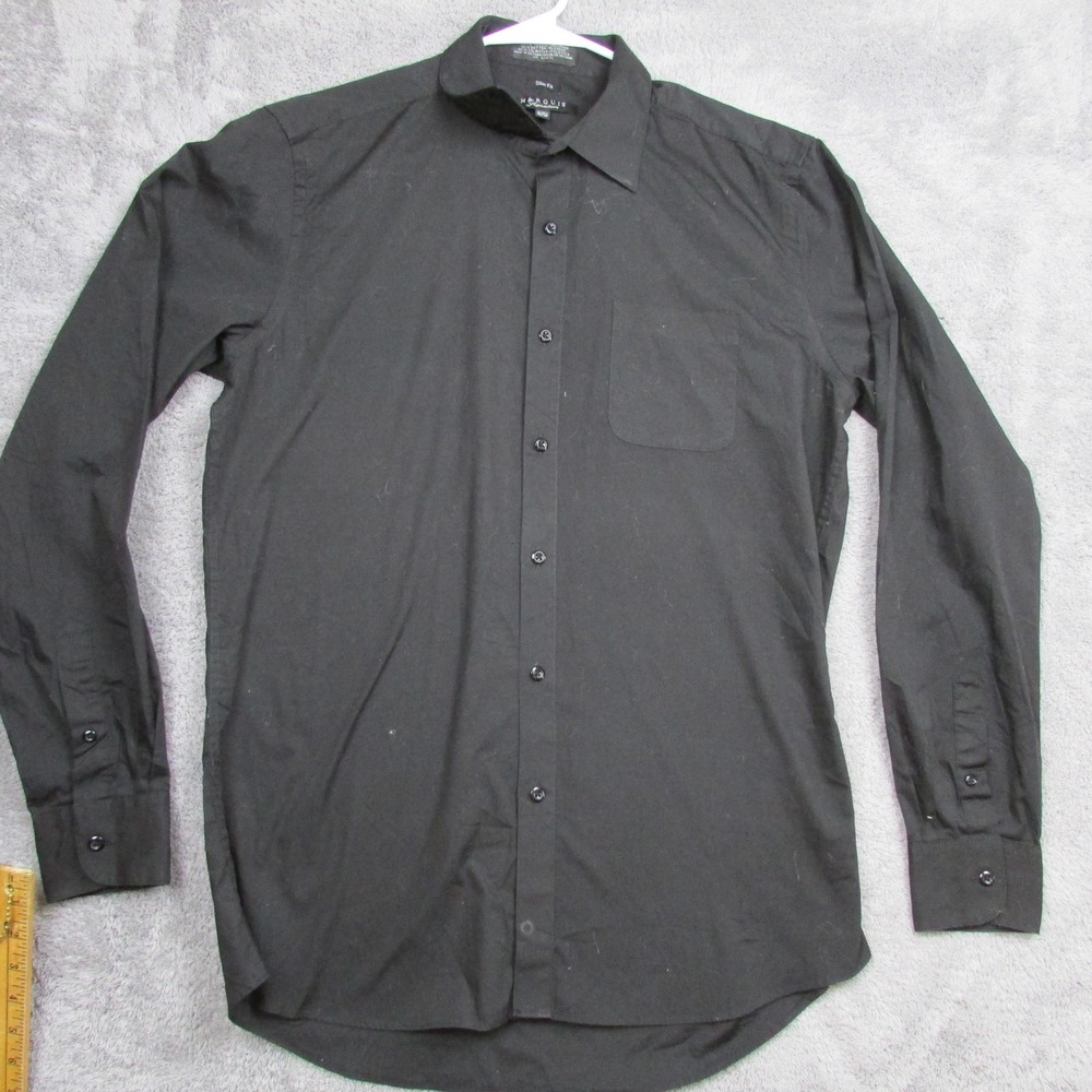 Marquis Signature Shirt Mens 16 34/35 Black Slim Fit Button‎ Front Long Sleeve